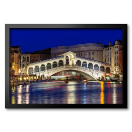 Obraz w ramie Nocny widok mostu Rialto i Wielkiego Kanału w Wenecji we Włoszech