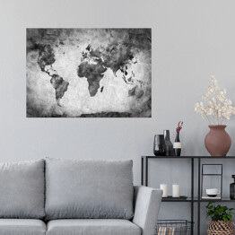 Plakat Mapa świata - akwarela w odcieniach szarości
