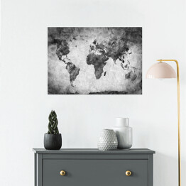 Plakat samoprzylepny Mapa świata - akwarela w odcieniach szarości