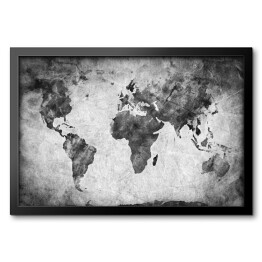 Obraz w ramie Mapa świata - akwarela w odcieniach szarości
