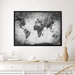 Obraz w ramie Mapa świata - akwarela w odcieniach szarości