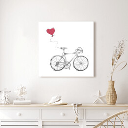 Obraz na płótnie Szkic roweru z balonem w kształcie czerwonego serca