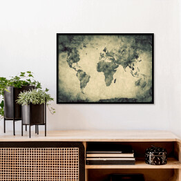 Plakat w ramie Mapa świata - akwarela na beżowym tle