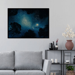 Plakat w ramie Ciemne drzewa na tle nieba pełnego gwiazd