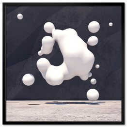 Plakat w ramie Abstrakcyjne tło z nieregularnym kształtem i jasnymi kulami 3D