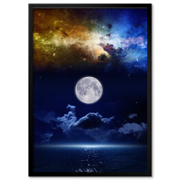 Plakat w ramie Pełnia księżyca na tle kolorowych mgławic