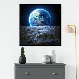 Plakat w ramie Niebieski widok Ziemi z powierzchni Księżyca 