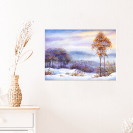 Plakat samoprzylepny Aleja i drzewa pokryte śniegiem - pejzaż