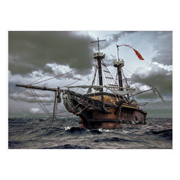 Plakat samoprzylepny Opuszczony statek na morzu