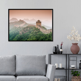 Plakat w ramie Wielki Mur Chiński spowity mgłą