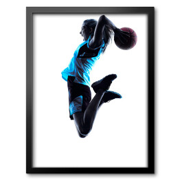 Obraz w ramie Sylwetka koszykarza na białym tle - kobieta
