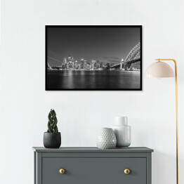 Plakat w ramie Opera w Sydney i panorama miasta widziana z mostu portowego