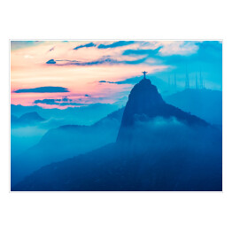 Plakat Widok zmierzchu w niebieskich i różowych barwach nad Rio De Janeiro, Brazylia