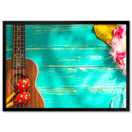 Plakat w ramie Ukulele z hawajskim stylowym tłem