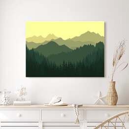 Obraz na płótnie Las na tle gór w zielonych i żółtych barwach