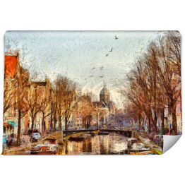 Fototapeta samoprzylepna Kanał Amsterdamski - impresjonistyczna ilustracja