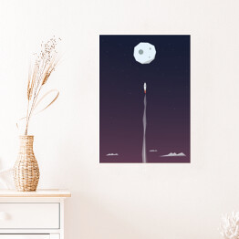 Plakat samoprzylepny Rakieta lecąca na księżyc