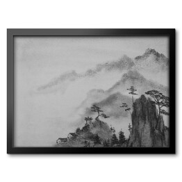 Obraz w ramie Rysunek gór i chmur w Chinach