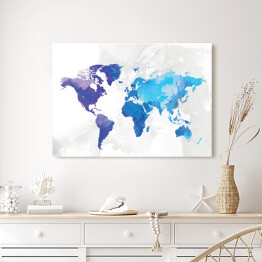Obraz na płótnie Mapa świata malowana niebieską akwarelą