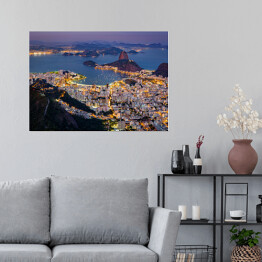 Plakat Góra Sugar Loaf wystaje z zatoki Guanabara, Rio de Janeiro