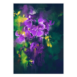 Plakat Fioletowe kwiaty na czarnym tle