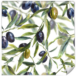 Tapeta winylowa zmywalna w rolce Akwarela - gałąź drzewa oliwnego z oliwkami