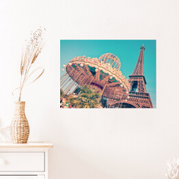 Plakat samoprzylepny Karuzela i Wieża Eiffla, Paryż, Francja