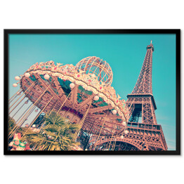 Plakat w ramie Karuzela i Wieża Eiffla, Paryż, Francja