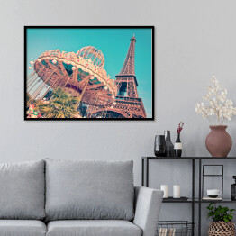 Plakat w ramie Karuzela i Wieża Eiffla, Paryż, Francja