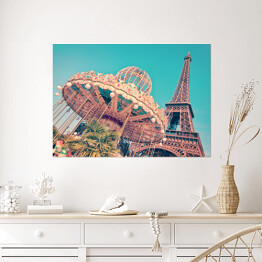 Plakat Karuzela i Wieża Eiffla, Paryż, Francja