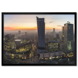 Plakat w ramie Panorama Warszawy podczas jesiennego zachodu słońca