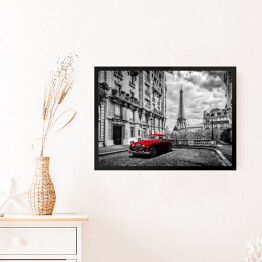 Obraz w ramie Czerwona limuzyna, w tle Wieża Eiffla we Francji