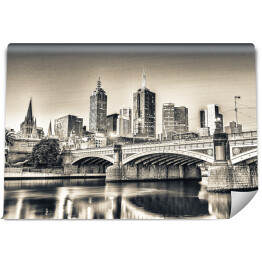 Fototapeta Melbourne, Victoria, Australia - panorama miasta w odcieniach szarości