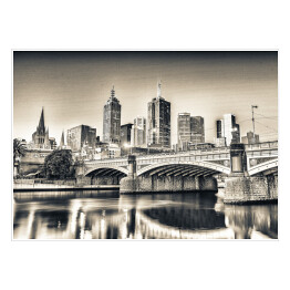 Plakat Melbourne, Victoria, Australia - panorama miasta w odcieniach szarości