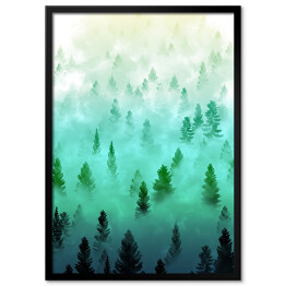 Plakat w ramie Mglisty zielony krajobraz leśny