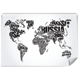 Fototapeta Mapa świata - czarno biała typografia