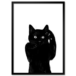Plakat w ramie Kotek machający łapkami