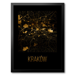 Obraz w ramie Czarno złota mapa - Kraków