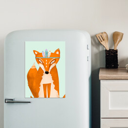 Magnes dekoracyjny Rudy lis z piórkami - ilustracja