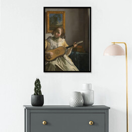 Plakat w ramie Jan Vermeer "Młoda dziewczyna grająca na gitarze" - reprodukcja
