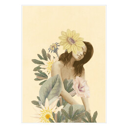 Plakat Brunetka wśród kwiatów