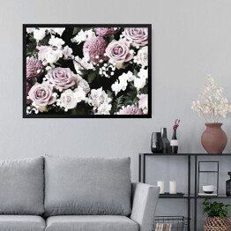 Obraz w ramie Białe duże kwiaty na czarnym tle