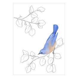 Plakat Gałęzie drzew i niebiesko beżowy ptak