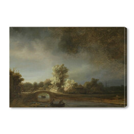 Obraz na płótnie Rembrandt "Pejzaż z kamiennym mostem" - reprodukcja
