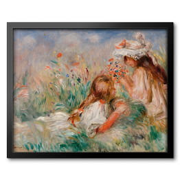Obraz w ramie Auguste Renoir "Dziewczynki na łące zbierające bukiet kwiatów" - reprodukcja