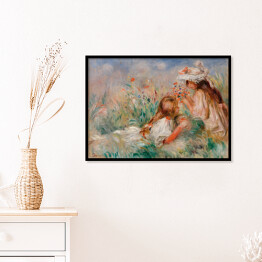 Plakat w ramie Auguste Renoir "Dziewczynki na łące zbierające bukiet kwiatów" - reprodukcja