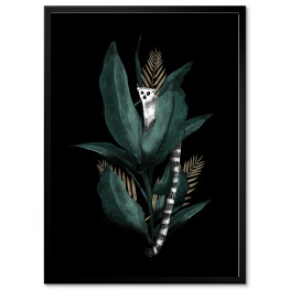 Plakat w ramie Lemur wśród egzotycznych liści