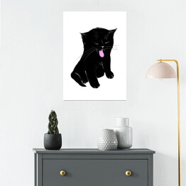Plakat Zabawny siedzący czarny kotek 