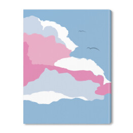 Obraz na płótnie Ilustracja - ptaki lecące nad pastelowymi chmurami