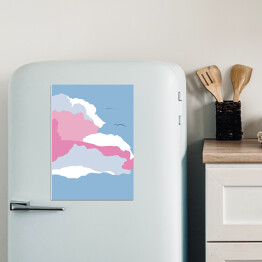Magnes dekoracyjny Ilustracja - ptaki lecące nad pastelowymi chmurami